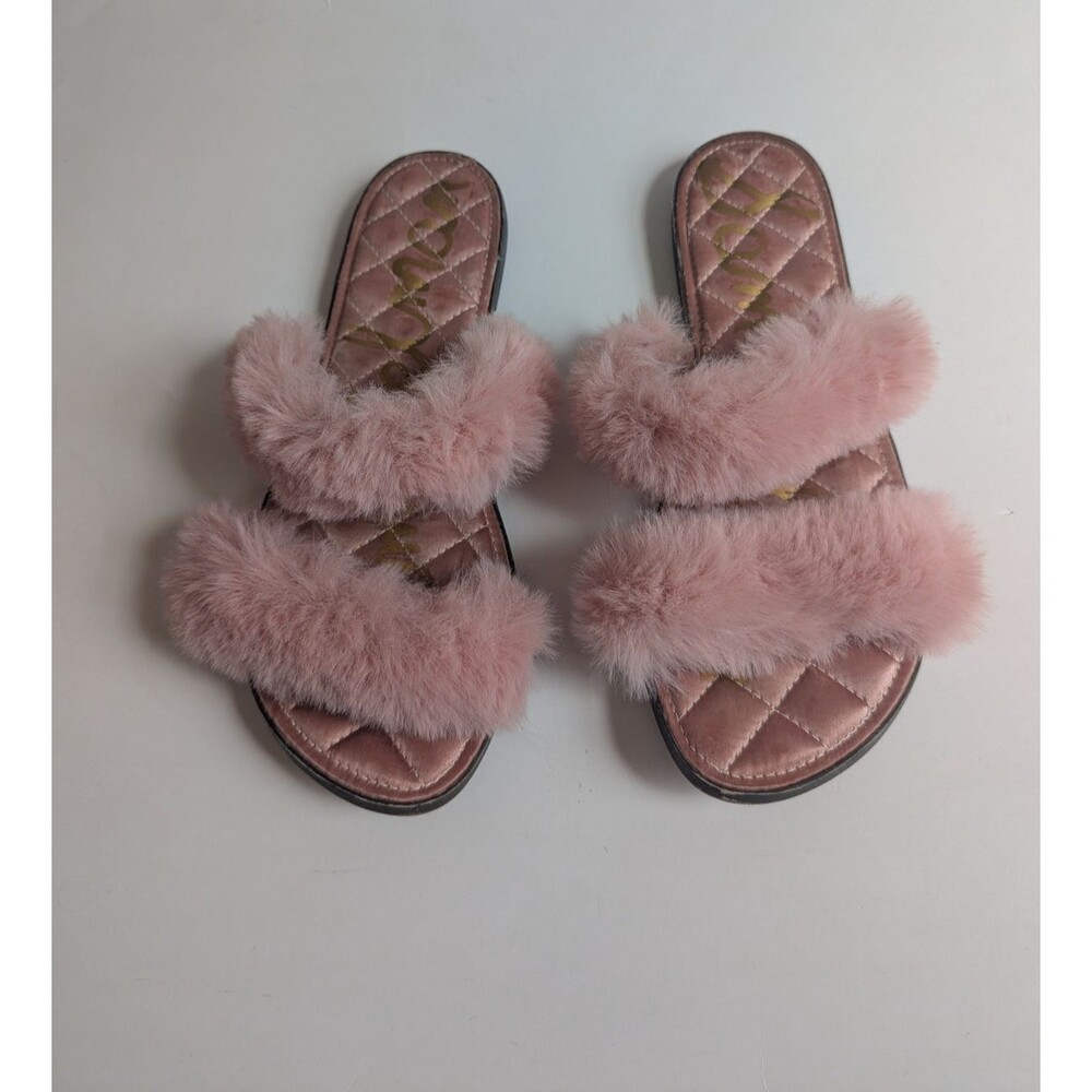 Sam Edelman Griselda Sandals Sz 8.5 Faux Fur Slides ROSE